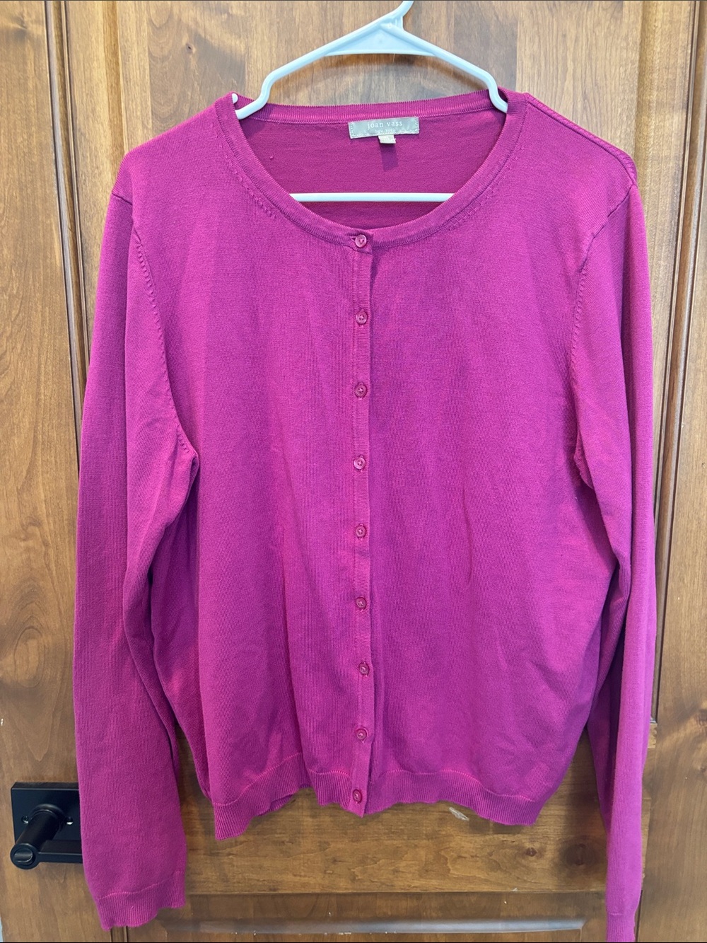 Joan Vass Raspberry Button-Front Knit Cardigan